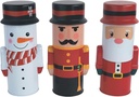 DAHO 3pc Christmas Characters Novelty Shaped Tin Canisters with Lid Nutcracker Snowman Santa, Cookie Candy Tin Containers for Storing Treat Chocolate Wrapping Party Favor Supplies (1set (3pc))