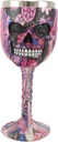 Ebros Day Of The Dead Colorful Pink Floral Sugar Skull Face Beverage Wine Goblet Chalice Drinkware Serveware Ossuary Macabre Halloween Decorative Accent Party Hosting Accessory