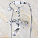 Faucet Polished Chrome Bathtub Shower Faucets Set Dual Knobs Mixer Tap Bath Shower Set Swivel Tub Spout