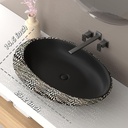 WinZo Bathroom Artistic Vessel Sink, 23"W×15"D×5.9"H Egg-Shaped Sink Retro Ceramic Washbasin Above Counter for Bathrooms, Modern Countertop Bowl Sink, Carved Black