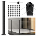 42" T-Drilled Corner Post Cable Railing, Three Sides Fixed Top One-Post Corner Solution, Matte Black Stainless Steel T304 Handrail Deck Corner Post with Inner Terminal & Cable Grommets