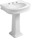 Whitehaus Isabella Collection Traditional Pedestal Sink with Integrated Oval Bowl, Seamless Rounded Decorative Trim, Rear Overflow; 3 hole oval; Color: White