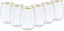DecorLine Elegant Stemless Wine Goblets - 16 oz (Pack of 6) - Clear with Luxurious Gold Rim - Chic, Durable & Timeless Design - Perfect for Entertaining and Celebrations