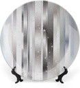8 Inch Decorative Plate, Stripes Dinner Plate, Modern Vertical Color Bands Vibrant Star Figures Print Ceramic Wall Hanging Decor Accessory for Dining Table Tabletop Home Decor, Gray Black Pale Blue