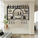 Wine Rack Wall Mounted with Wine Glass Holder,Floating Bar Shelves,Liquor Bottle Display Shelf,Iron Bar Shelf for Liquor Bottle,Wine Storage Racks in Kitchen Wine Cellar,Black-160x15x80cm