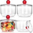 4 Pack Candy and Cookie Jars with Lids for Office Desk, Plastic Cookie Storage Jar for Kitchen Counter, Plastic Apothecary Jar for Cotton Swabs, Balls, Cotton Pads (900ml)