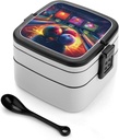 Bowling Balls Bento Box Double-Layer Bento Lunch Container with Spoon And Invisible Handle Adult Leak-Proof Lunchbox for Dining Out Work Picnics Travel