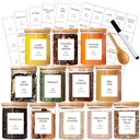12 Pcs Glass Spice Jars with Bamboo Airtight Lids and 191 Labels - 8.5oz Small Food Storage Containers for Kitchen, Seasoning, Coffee, Herb - Spoon and Marker Included