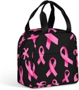 Large Capacity Lunch Tote Bag, Portable Wear-Resistant Lunch Box Reusable Insulated Meal Bags Breast Cancer Awareness Ribbons Black Food Container