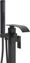 BESy Tub Filler Freestanding Bathtub Faucet Matte Black Floor Mount Tub Faucet Waterfall Free Standing Bathtub Filler High Flow Brass Bath Shower Faucets with Handheld Sprayer