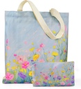 BROADREAM Canvas Tote Bag for Girls, Reusable Large Shoulder Bag with Zipper & Small Cosmetic Bag for Gym, Work, Shopping