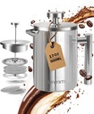 French Press Coffee Maker, Stainless Steel Coffee Press with scale lines (Silver, 17 OZ)