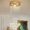 Raindrop Chandelier Modern Crystal Chandeliers, 3-Lights Flush Mount Ceiling Light Fixture, Gold Pendant Light for Indoor High Ceiling, Foyer, Entry, Stairway Decor D13.7 x H31.5 Inch