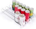 Drink Organizer for Fridge, Refrigerator Can Organizer, White Automatic Pusher Glide Drink Dispenser for Fridge, Soda Bottle holder for refrigerator, Holds up to 15 Cans, 3 Row
