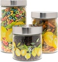American Atelier Canister Set 3-Piece Glass Jars in 59oz, 44oz & 30oz w/Printed Design and Silver Lid, Airtight Lids for Cookies, Candy, Coffee, Flour, Sugar, Rice, Pasta, Cereal & More