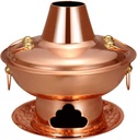 Hot Pot, Chinese Charcoal Hotpot, Red Copper Vintage Hot Pot with Chimney for Charcoal Burning, Chinese Shabu-Shabu Hotpot Cooker for Family Dinners and Stewed Lamb Camping,32cm (Color : 34cm)