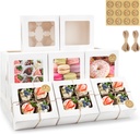 OAMCEG 50 PCS White Cupcake Boxes with Window, 6x6x3 Inch Cookie Boxes, Bakery Containers for Pastry, Dessert, Chocolate Strawberries, Treat Boxes with Stickers & Jute Twine