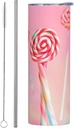 20ozColorful lollipop stainless steel straw lid cup, double-layer stainless steel, can be drunk directly or with a straw