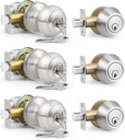 3 Pack Keyed Alike Front Door Knob and Deadbolt Set, Entry Door Locksets with Single Cylinder Deadbolt, Satin Nickel Flat Round Door Lock Set for Bedroom/Office/Exterior Doors