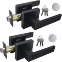 2 Pack Matte Black Door Handle Heavy Duty, Keyed Alike Entry Door Lever, Door Knobs with Lock and Key (Different Keys), Square Door Lever for Bedroom, Bathroom and Front Door
