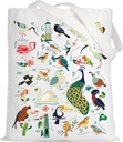 LEVLO Funny Birds Alphabet Canvas Tote Bag Ornithologist Gift Bird Watching Vacation Shoulder Bag