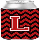 Caroline's Treasures CJ1047-LCC Letter L Chevron Black and Red Can or Bottle Hugger Cooler Washable Drink Sleeve Collapsible Beverage Insulated Holder, Can Hugger, Multicolor