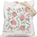 Christian Strawberry Tote Bag, Fruit of the Spirit Bible Verse Canvas Tote Bags, Christian Gifts for Women, Coquette Pink Bow Strawberry Reusable Grocery Shopping Bag