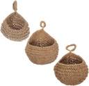 3pcs Bohemian Style Wall Hanging Baskets Jute Vegetable Fruit Storage Organizer for Kitchen Balcony with Tear Drop Design Lightweight Multi