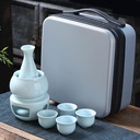 Sake Set and Cups with Warmer, Traditional Porcelain Ceramic Hot Saki Drink Set Kit, 7 Pieces Include 1 Stove 1 Bowl 1 Sake Warming 4 Cup(Onecolor)