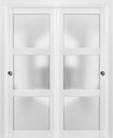 SARTODOORS Sliding Closet Frosted Glass 3 Lites Bypass Doors 60 x 84 inches | Lucia 2552 Matte White | Sturdy Top Mount Rails Moldings Trims Hardware Set | Wood Solid Bedroom Wardrobe Doors