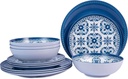 Melamine Dinnerware Set -12pcs Outdoor and Indoor Plates and Bowls Set ,Service for 4, Dishwasher Safe, Blue Flower