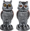Hedoc 2 Pack Fake Owl Decoys to Scare Birds Away, Rotating Head Bird Deterrents, Nature Enemy Scarecrow Plastic Statues, Pest Repellent for Gardens and Patios