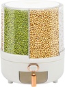 Cereal Dispenser, 6-Grid 360° Rotating Rice Dispenser with Lid Clear Grain Storage Container for Kitchen Countertop Dry Food Storage 14.3lbs Capacity 9.25x11.42in White