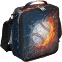 AUUXVA Sports Baseball Ball Fire Water Insulated Lunch Box Cooler Bag with Shoulder Strap Leakproof Thermal Meal Tote Kit for Women Men Boy Girl