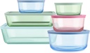 Pyrex Colors (6-Pack, Full Set) Tinted Glass Food Storage Container Set, Snug Fit Non-Toxic Plastic BPA-Free Lids, Freezer Dishwasher Microwave Safe, 3 Cup, 6 Cup & 11