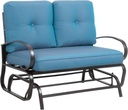 Shintenchi Metal Outdoor Patio Swing Glider Bench, Loveseat Rocking Chair, Wrought Iron Patio Furniture Steel Frame Glider Chair with Cushion for Porch, Balcony, Garden(Blue)