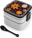 Bento Box for Adult Polka Dots And Black Bento Lunch Box with 2 Compartments Stackable Lunch Container Reusable Food Storage Container Meal Prep Snack Containers