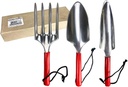 HOMEGARDEN Deluxe Gardening Hand Tool Set | 3-Piece Collection | Hand Fork, Trowel & Transplant Trowel | Steel Finish with Vibrant Red Handles