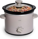 COOK WITH COLOR 2QT Mini Electric Round Slow Cooker - Adjustable Settings, Removable Stoneware Pot, Tempered Glass Lid, Dishwasher Safe, Cool-Touch Side Handles, Greige