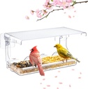 Window Bird Feeder for Outdoors, Clear Birds Feeders Window Mounted with Self-Adhesive Hooks, Outside Wild Bird Watching for Hummingbird,Finch in Garden, Yard, Elderly Kids Viewing