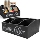 POCREATION Coffee Station Organizer 5 Compartments Wood Pods Holder Storage Basket with Tilted Bottom Design for Coffee Tea Condiment Storage Organizer Rustic Bar Decor