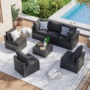 Aoxun 7 Piece Patio Furniture Set Wicker Rattan Patio Sectional Sofa Set Outdoor Seating Furniture with Thickened Cushion, Black