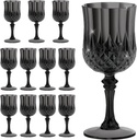 12PCS 7OZ Black Wine Plastic Glasses Drinking Champagne Glasses Flutes Crystal Vintage Water Unbreakable Goblets for Christmas, Wedding, Parties