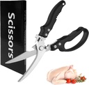 Kitchen Scissors Stainless Steel Shear, Safety Lock, Sharp Heavy Duty Poultry Shears for Food, Chicken Bones, Turkey, Dishwasher Safe, 9.33 Inch, Black