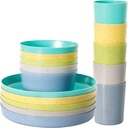 Youngever Bamboo Plastic Kids Dinnerware Set (15pcs Bowls, Plates, Cups)