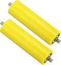 PATIKIL Polyurethane Coated Conveyor Roller 4" Diameter 8" Length, 2 Pack Stainless Steel Gravity Transmission Replacement Part Galvanized End, Yellow