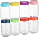 novelinks 16 oz Plastic Mason Jars with Colorful Lids – 8 Pack BPA-Free Reusable Food Storage Containers for Spices, Snacks, Crafts, Travel – Leakproof & Clear Wide Mouth Jars