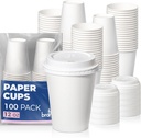 Fit Meal Prep 100 Pack 12 oz Disposable Coffee Cups with Lids, Premium To Go Paper Cups, Leak Proof Hot Coffee Cups with Lids for Travel, Office, Hot/Cold Beverages (White Lids)