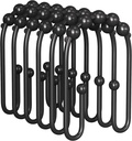 AmazerBath Shower Curtain Hooks, Black Rust Proof Non-Slip Double Hooks for Shower Curtain, Sturdy Metal Rings Bathroom 12Pcs