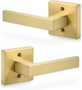 Linkaa Brushed Gold Dummy Door Handles Brass Gold Dummy Lever Handles for Closet French Door I No-Turning I Reversible I Standard Size(1 Pair(2 Handles), Satin Brass，No Latch，Screws Included